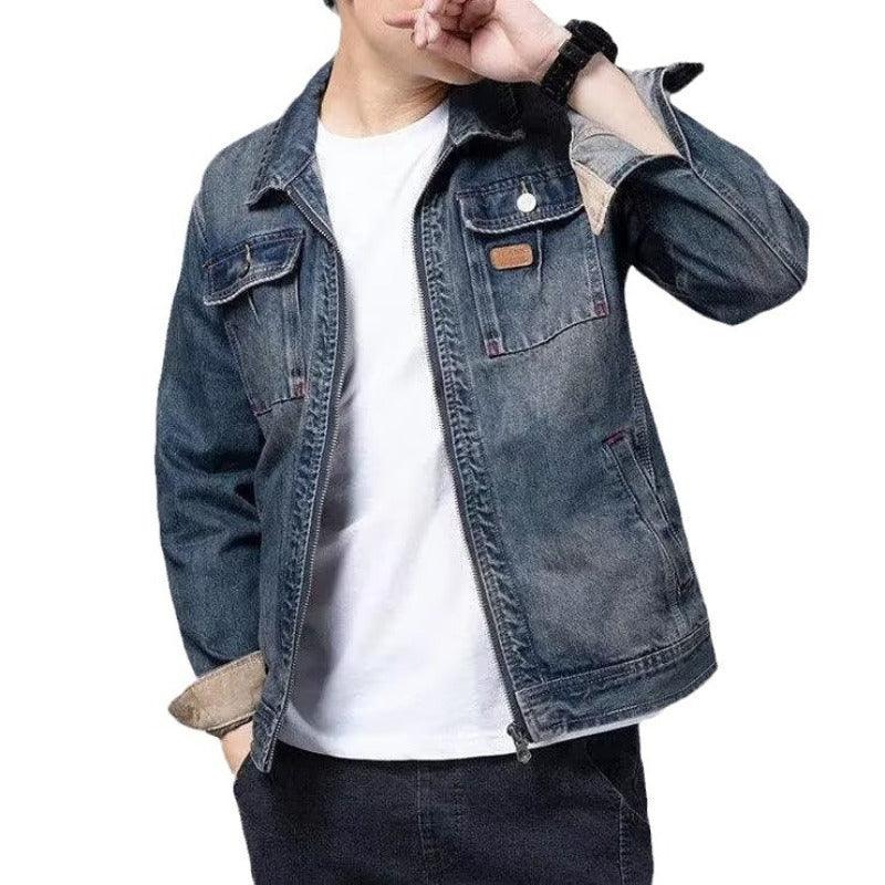 All-in-one Stylish Men's Denim Overalls Multi Pocket Autumn Winter Jacket - JVMCL