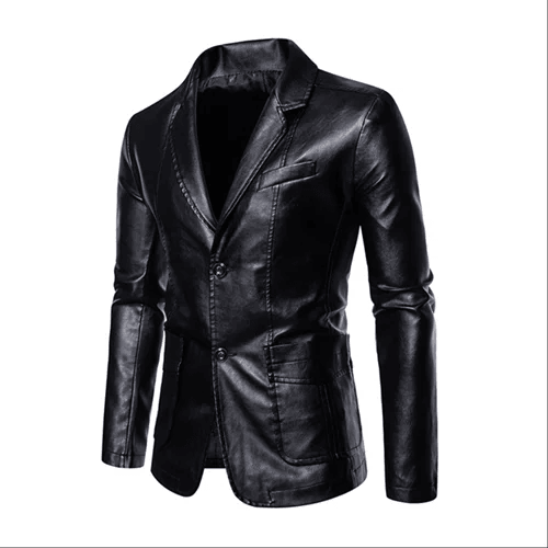 Men's Business Casual Leather Jacket – Slim Fit Suit Collar Coat - JVMCL