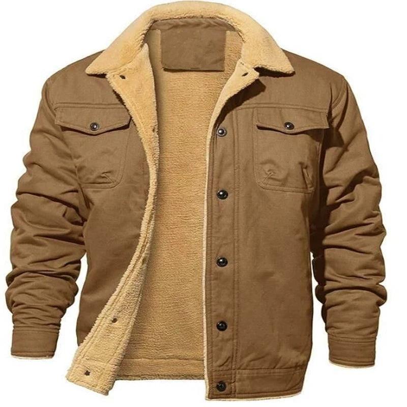 Safari-Inspired Style Men's Slim Double Pocket Long Sleeve Fleece Casual Jacket - JVMCL