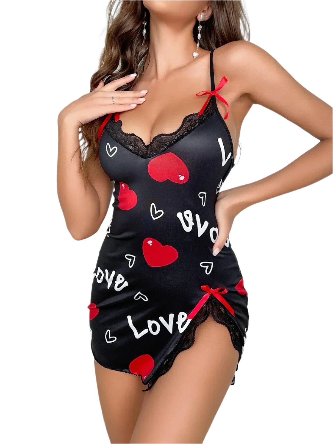 Heart & Floral Lace Trim Slip Nightdress - Soft & Breathable Sleepwear for Women - JVMCL