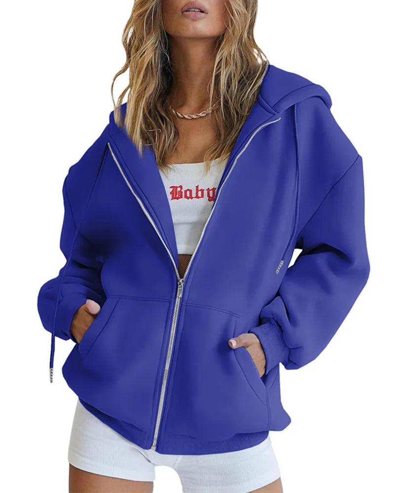 Cute Oversized Hoodie for Women and Teenage Girls – Casual Autumn Zipper Jacket - JVMCL