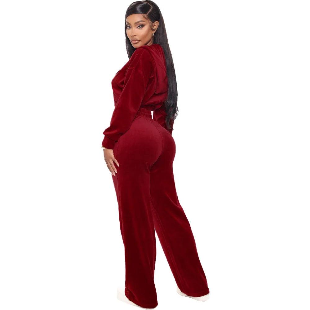 Women's Sport Tracksuit – Velvet Hooded Jacket & Jogger Pants for Fitness & Casual Wear - JVMCL