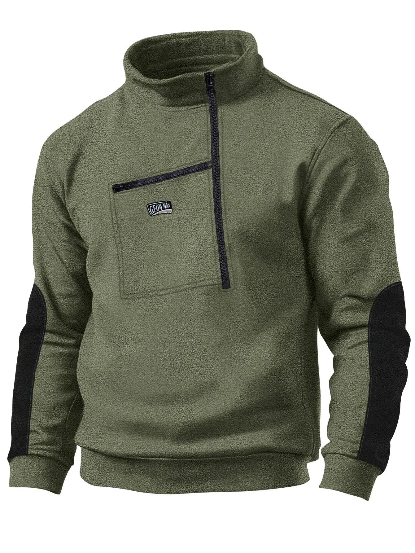 Half-Zip Long Sleeve Men’s Fleece Stand Collar Tactical Sweatshirt with Pocket - JVMCL