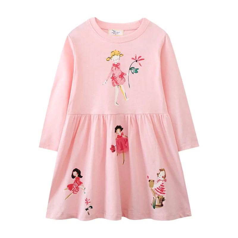 Charming Dots Button Girls' Dress – Cozy Autumn & Winter Party Outfit for Kids - JVMCL