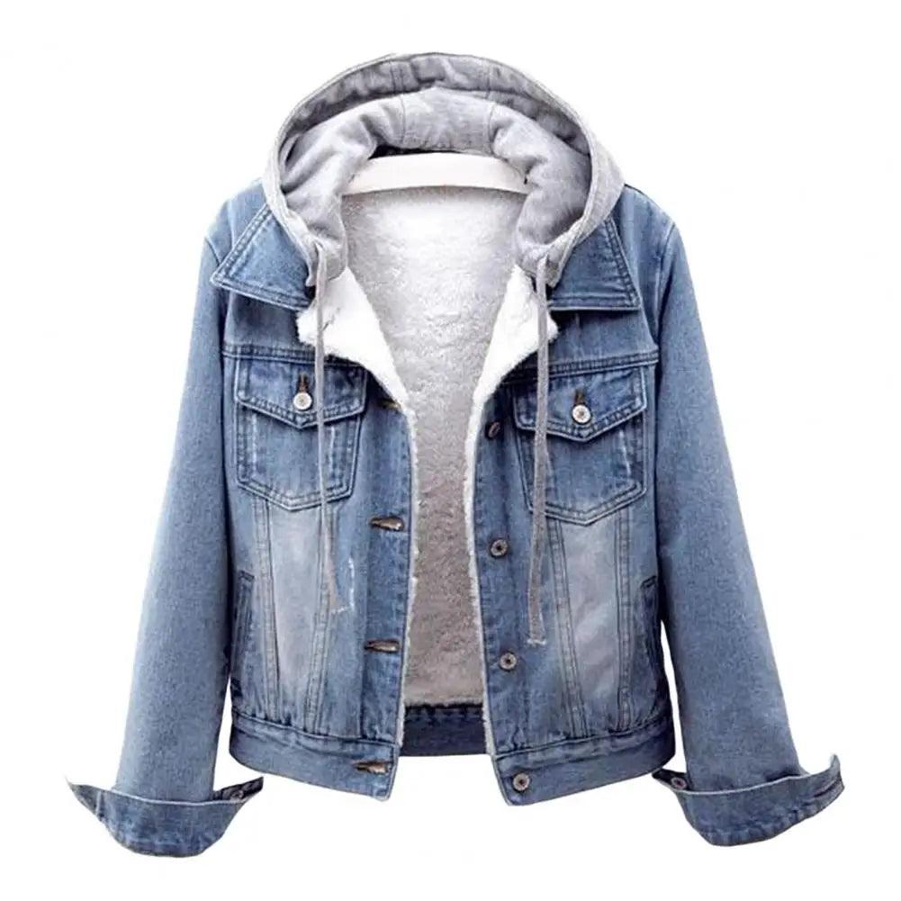 Oversize Big Pocket Outerwear Loose Short Hooded Denim Chic Jacket Coat - JVMCL