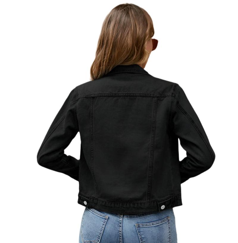 Women's Short Slim Denim Jacket -Casual Fall/Winter Jean Coat with Patch Details - JVMCL