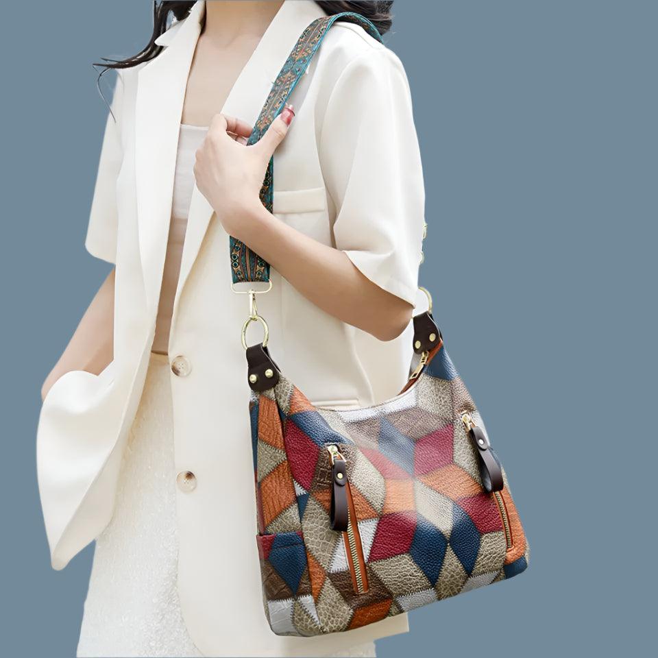 Multi-Pocket Women's Shoulder & Crossbody Bag - Luxury Patchwork PU Leather Handbag - JVMCL