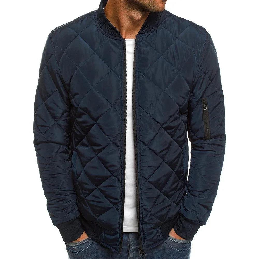 Men's Lightweight Down Jacket – Puffer Winter Coat Stand Collar Quilted Design - JVMCL