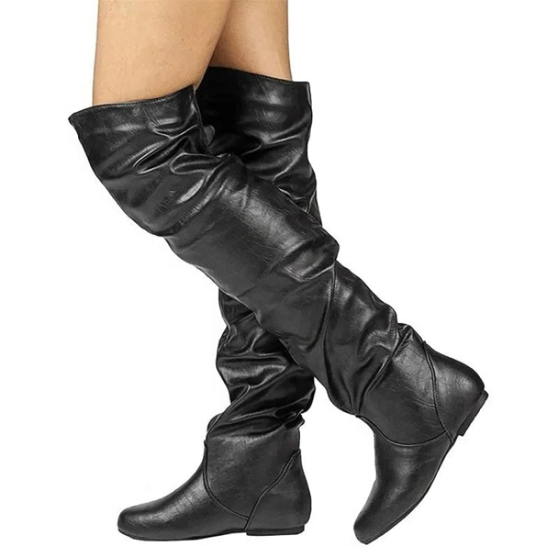 Women’s Versatile Mid-Calf Low Heel Western Chunky Platform Motorcycle Boots - JVMCL