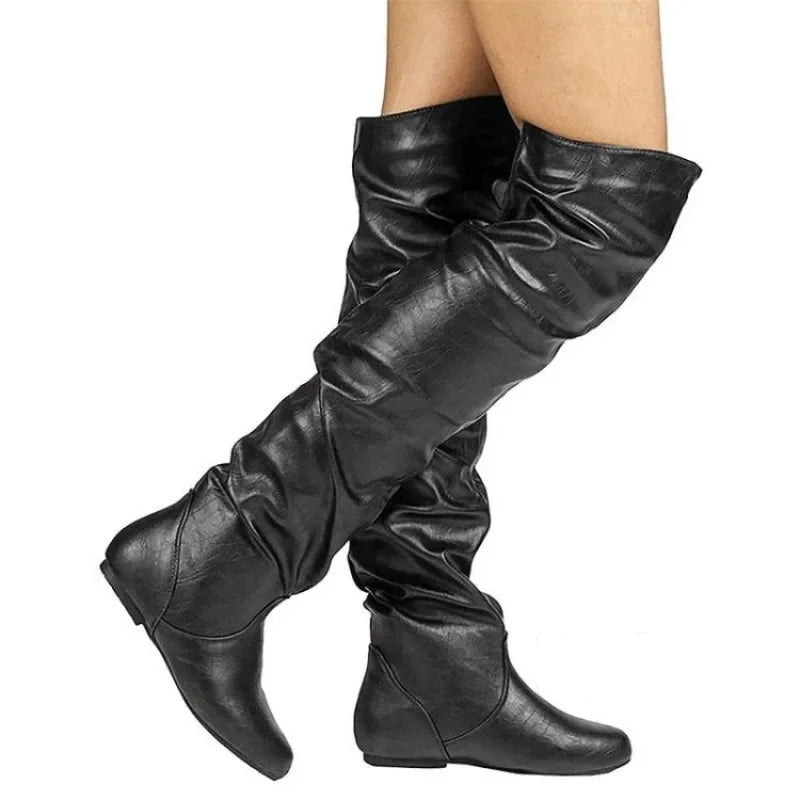 Women’s Versatile Mid-Calf Low Heel Western Chunky Platform Motorcycle Boots - JVMCL