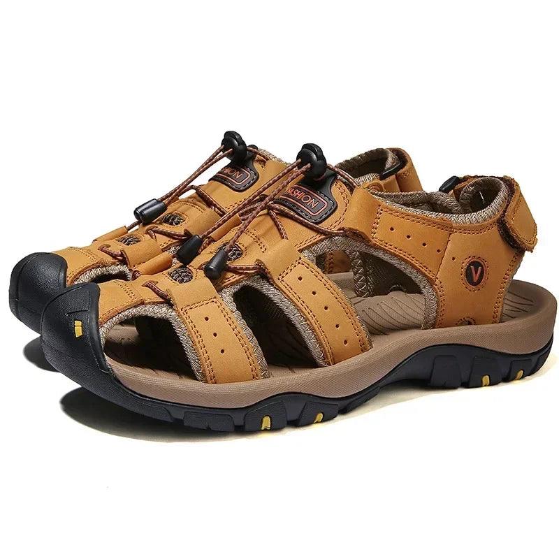 Hollow Breathable Genuine Leather Men's Slippers Outdoor Sandals - JVMCL