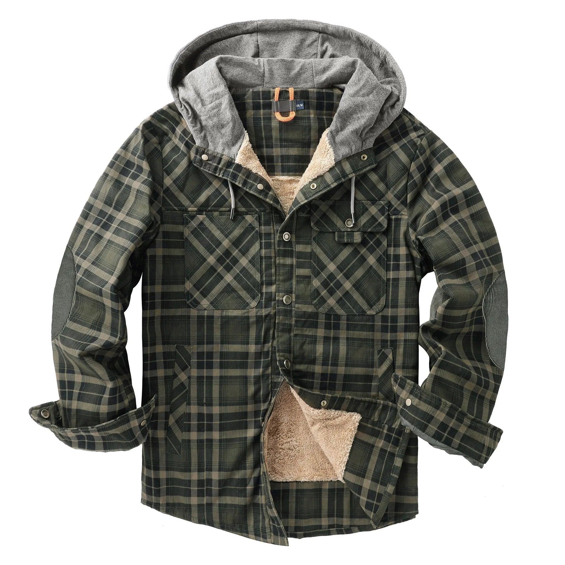 American Cross-Border Men's Plaid Hooded Winter Jacket - JVMCL