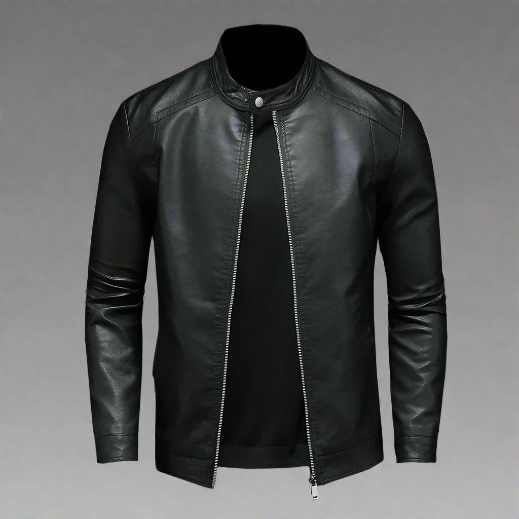 Fashion Motorcycle Stand Collar Slim Long Sleeve Biker Leather Coat Jacket - JVMCL