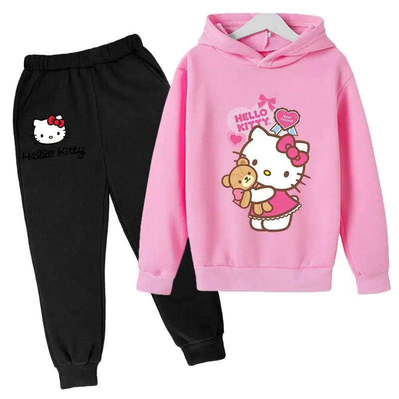 Adorable Cartoon Girls' Tracksuit Hoodie & Pants Set for Kids (4-14 Years) - JVMCL