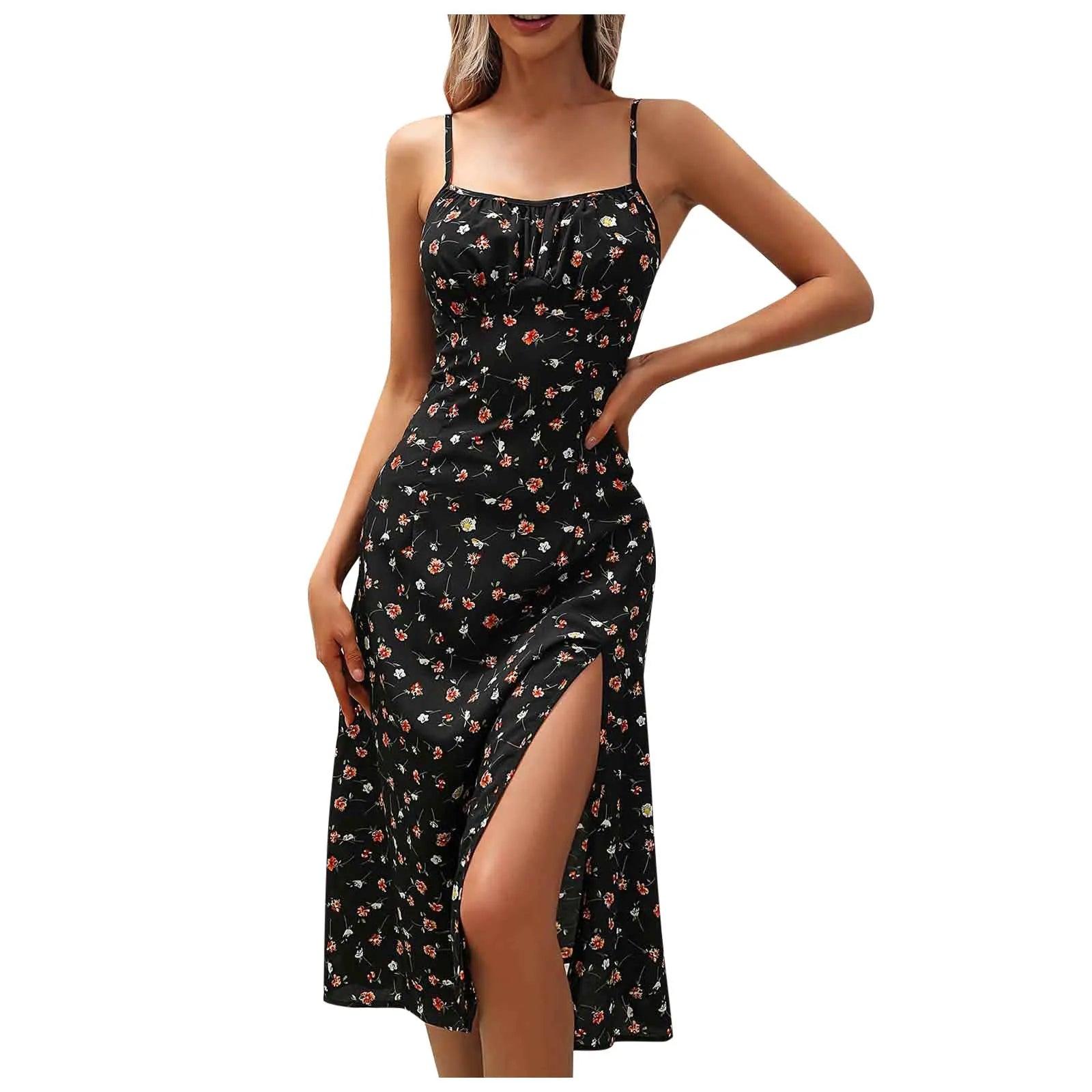 Elegant Red Polka Dot Split Floral Suspender Dress – Beach Party Maxi Dress - JVMCL