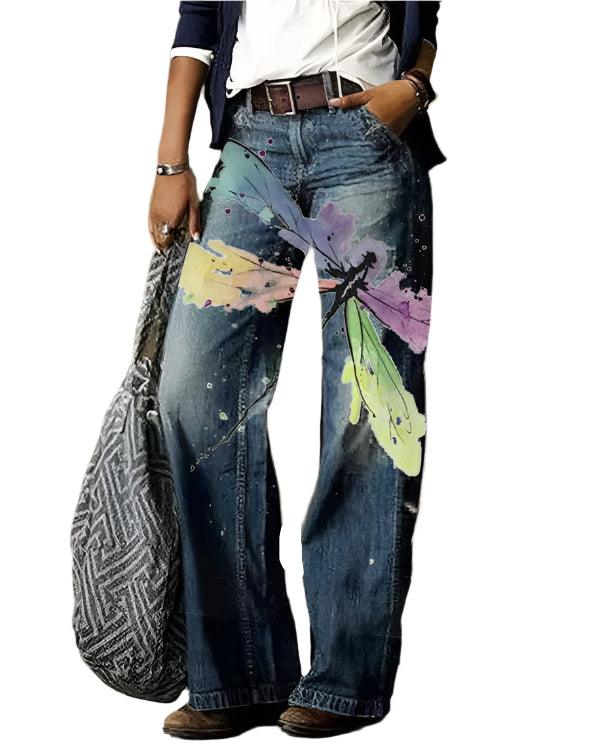 Women’s High-Waist Printed Wide-Leg Pants – Trendy & Chic Imitation Jeans - JVMCL