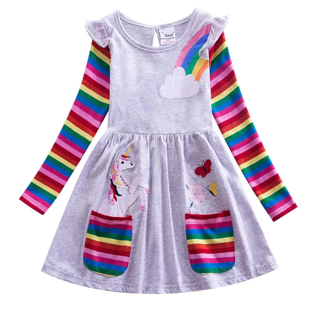 Adorable Toddler Girls' Christmas Santa Dress –Soft Cotton Rainbow Cartoon Skirt - JVMCL