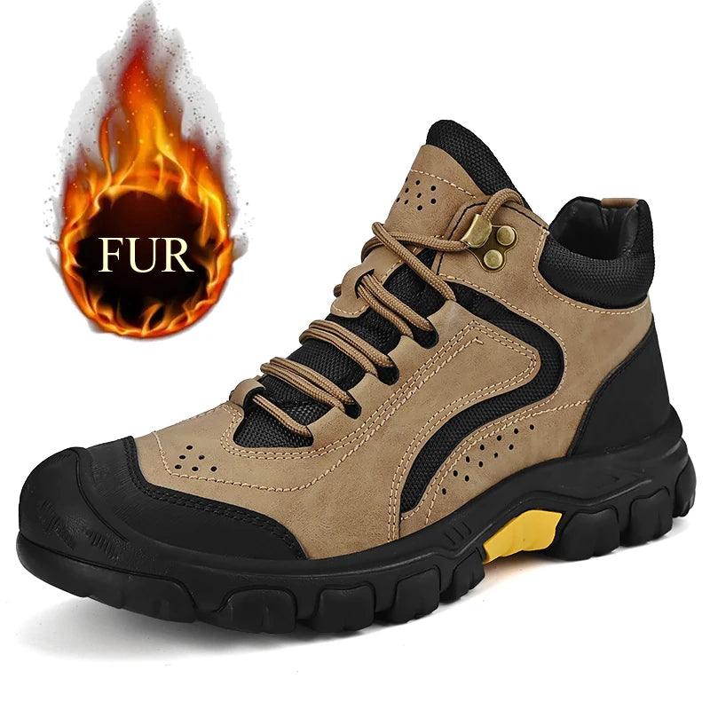 Men's Anti-Slip Outdoor Genuine Leather Hiking Walk Mountaineering Snow Boots - JVMCL