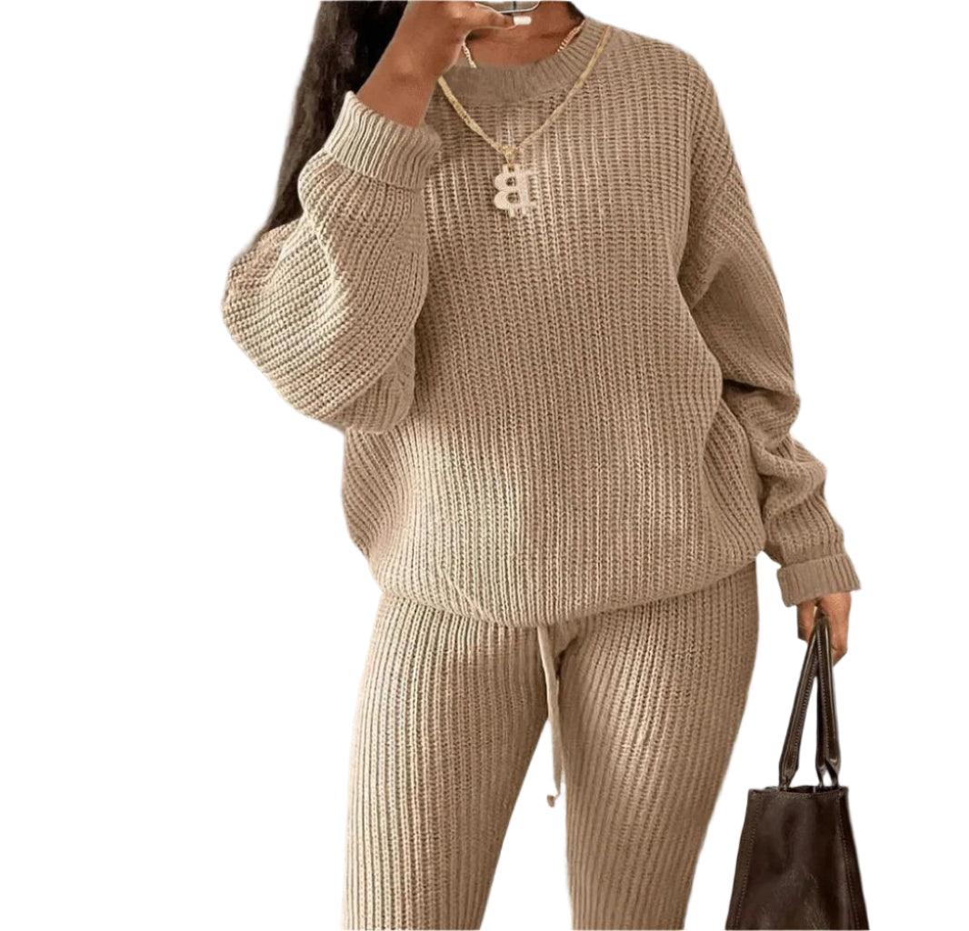 Two Piece Sets Fashion Round Neck Pullover Loose Knitted Sweater Pants Suits - JVMCL