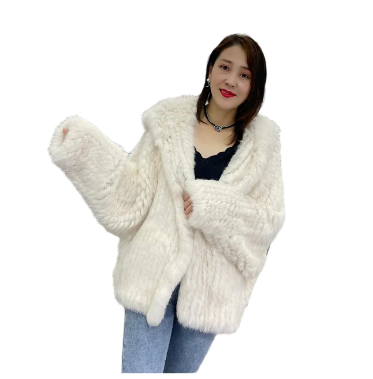 Luxurious Natural Rabbit Fur Hooded Coat – Soft, Warm & Elegant for Winter - JVMCL