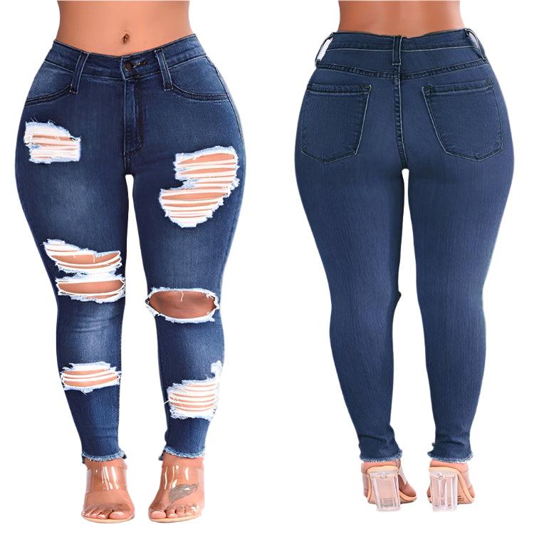 Youthful Style Plus-Size Stretch Ripped Fat Lady Jeans Plus Size Fat Lady Denim - JVMCL