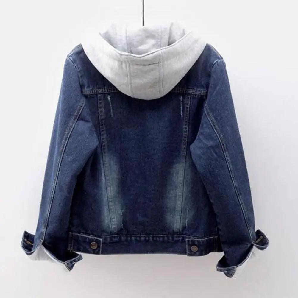 Oversize Big Pocket Outerwear Loose Short Hooded Denim Chic Jacket Coat - JVMCL