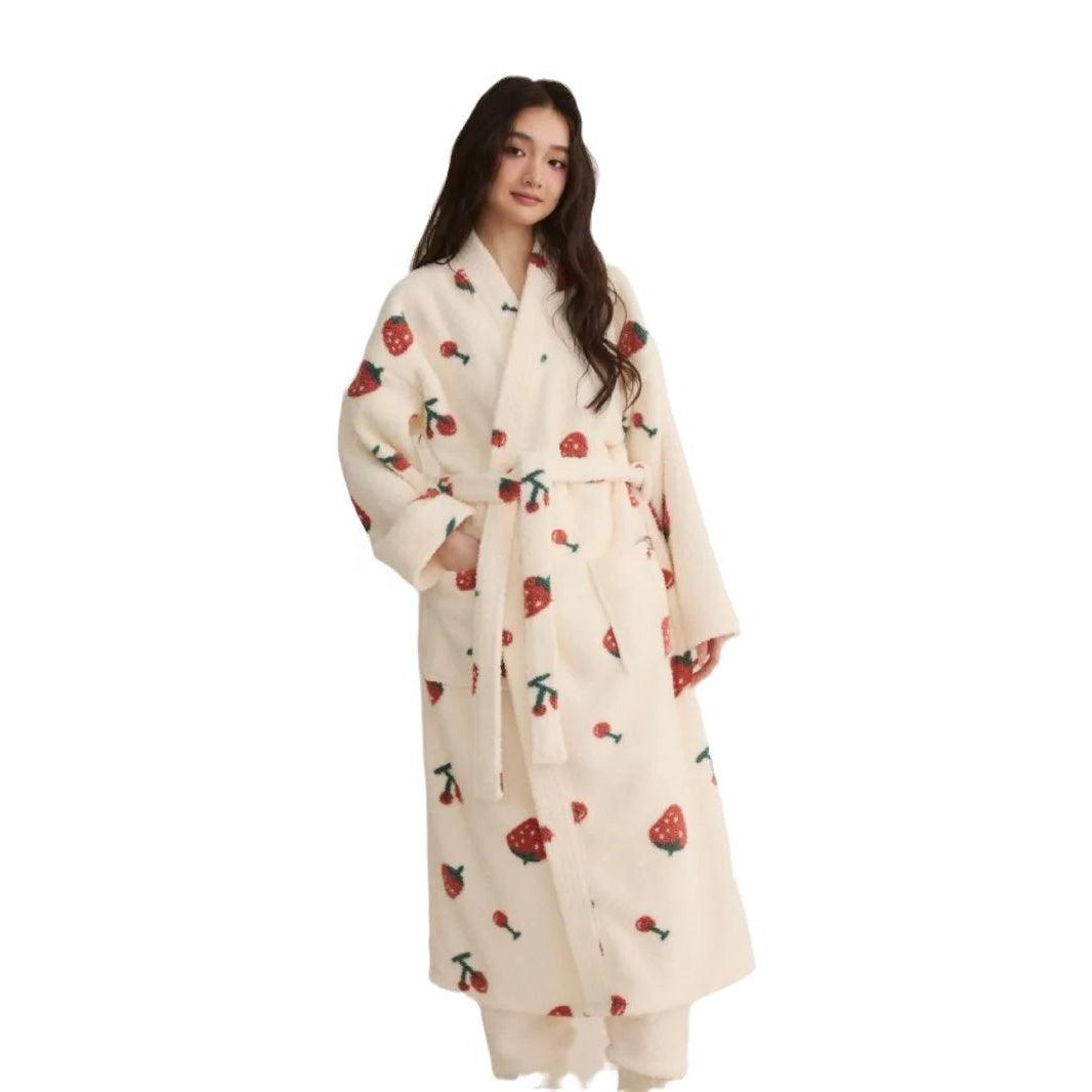 Women's Winter Plush Kimono Robe – Coral Fleece Long Bathrobe & Sleepwear - JVMCL