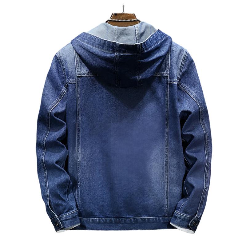 Men's Hooded Denim Jacket - Windproof Casual Coats, Large Pocket Sports Denim Jackets Solid Fashion Streetwear - JVMCL