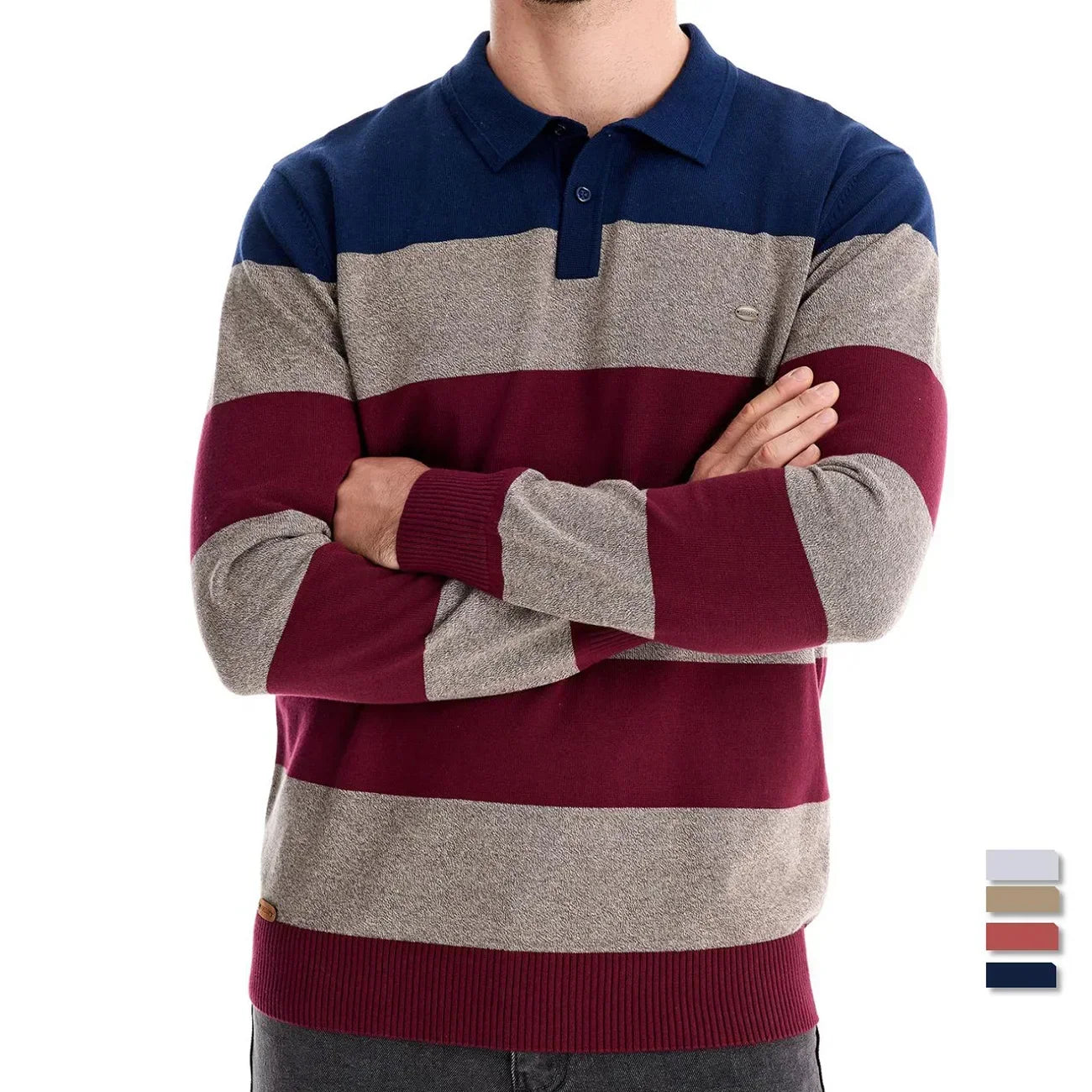 Men’s Business Casual Knitted Pullover – High-Quality Cotton Lapel Sweater