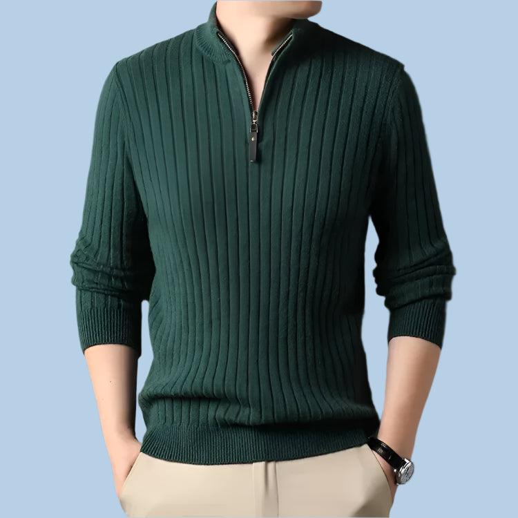 Quarter Zip Sweater Slim Fit Knitted Turtleneck Pullover Mock Neck Polo Sweater - JVMCL