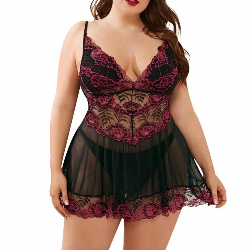 Ladies Sexy Lace Panel Pajama Dress – Sheer Lace Sleepwear & Suspender Nightdress - JVMCL