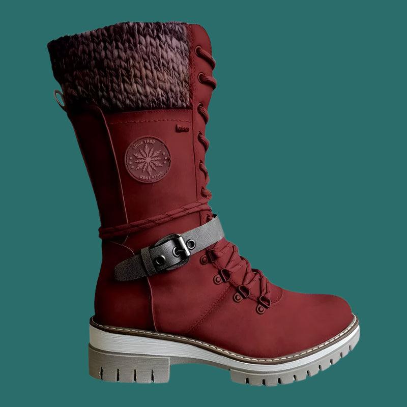 Women’s Winter Buckle Lace Knitted Mid-Calf Boots - JVMCL