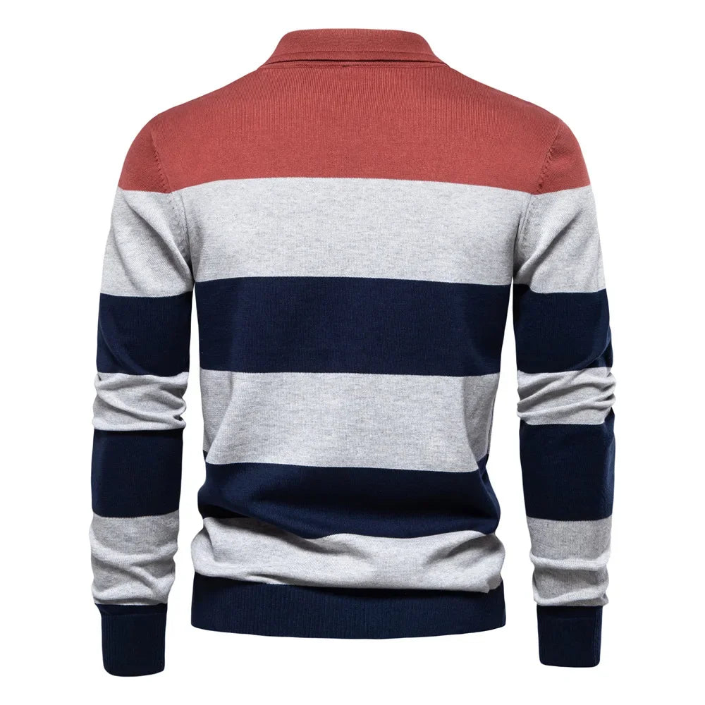 Men’s Business Casual Knitted Pullover – High-Quality Cotton Lapel Sweater