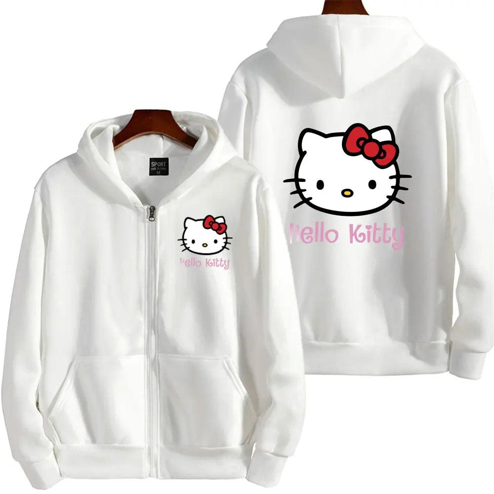 Hello Pink Zipper Hoodie – Oversized Anime Sweatshirt for Men & Women - JVMCL