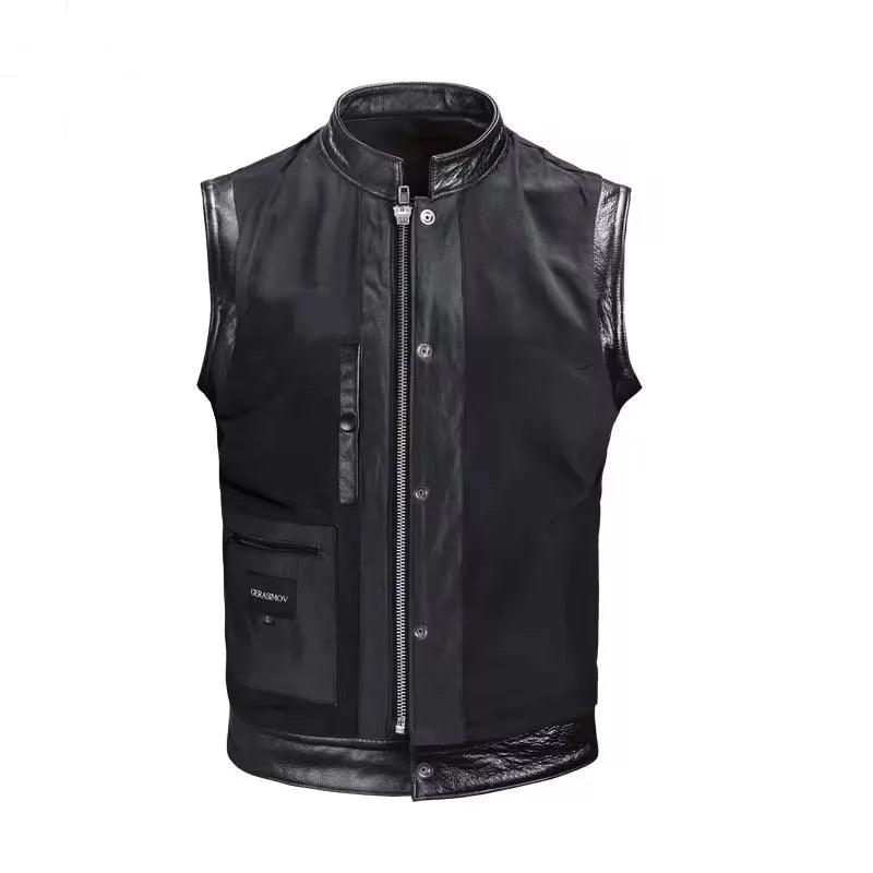 High-Quality Men's Motorcycle Rider Stand Collar Sleeveless Leather Jacket Vest - JVMCL