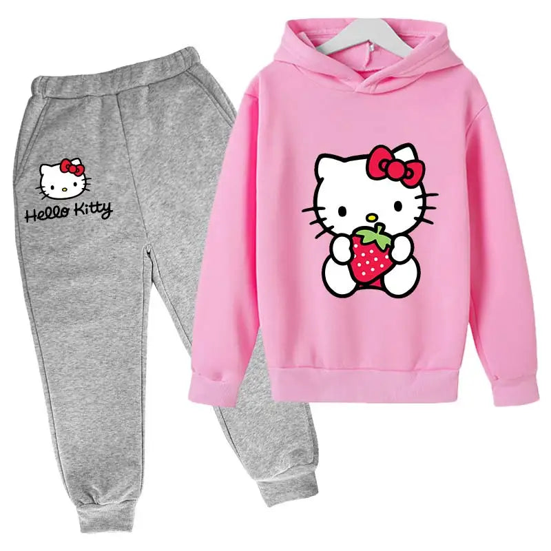 Adorable Cartoon Girls' Tracksuit Hoodie & Pants Set for Kids (4-14 Years) - JVMCL