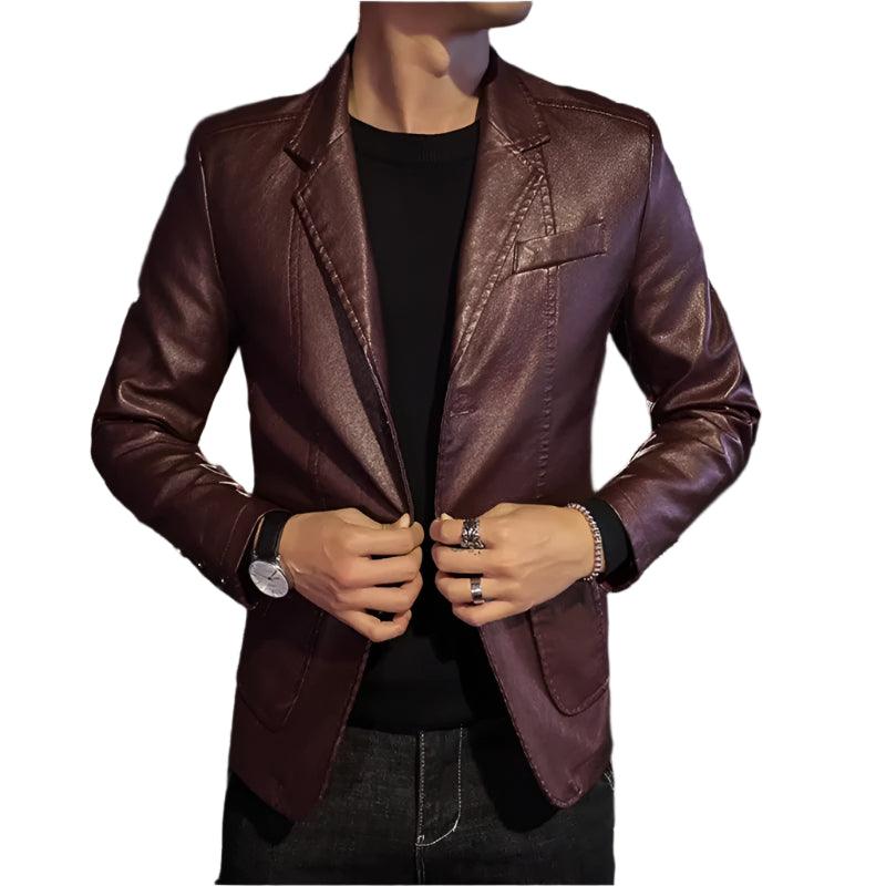 Men's Business Casual Leather Jacket – Slim Fit Suit Collar Coat - JVMCL