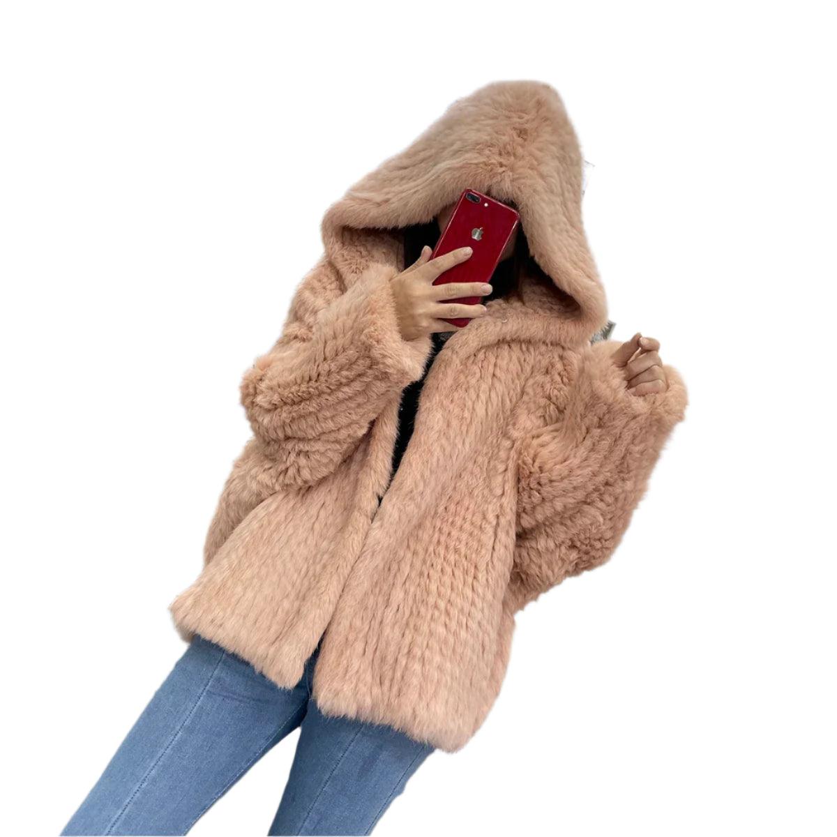 Luxurious Natural Rabbit Fur Hooded Coat – Soft, Warm & Elegant for Winter - JVMCL