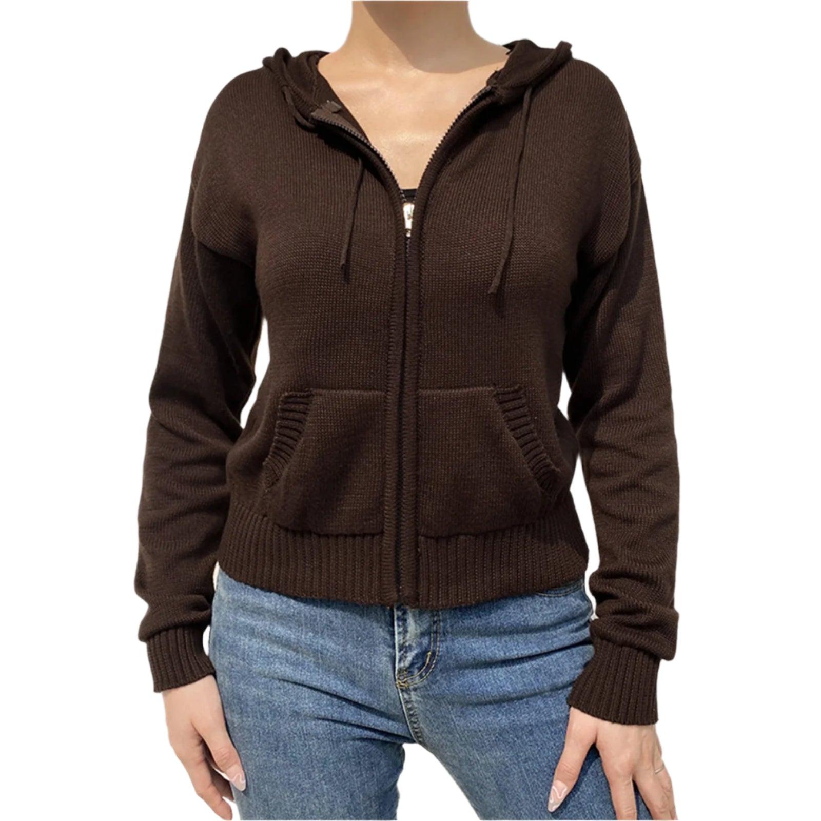 Women’s Full Zip Knit Hoodie - Casual Solid Color Long Sleeve Sweatshirt - JVMCL