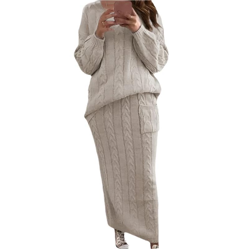 Fashion Long Sleeve Knit Sweater and Skirt Set -Autumn/Winter Streetwear Pullover - JVMCL