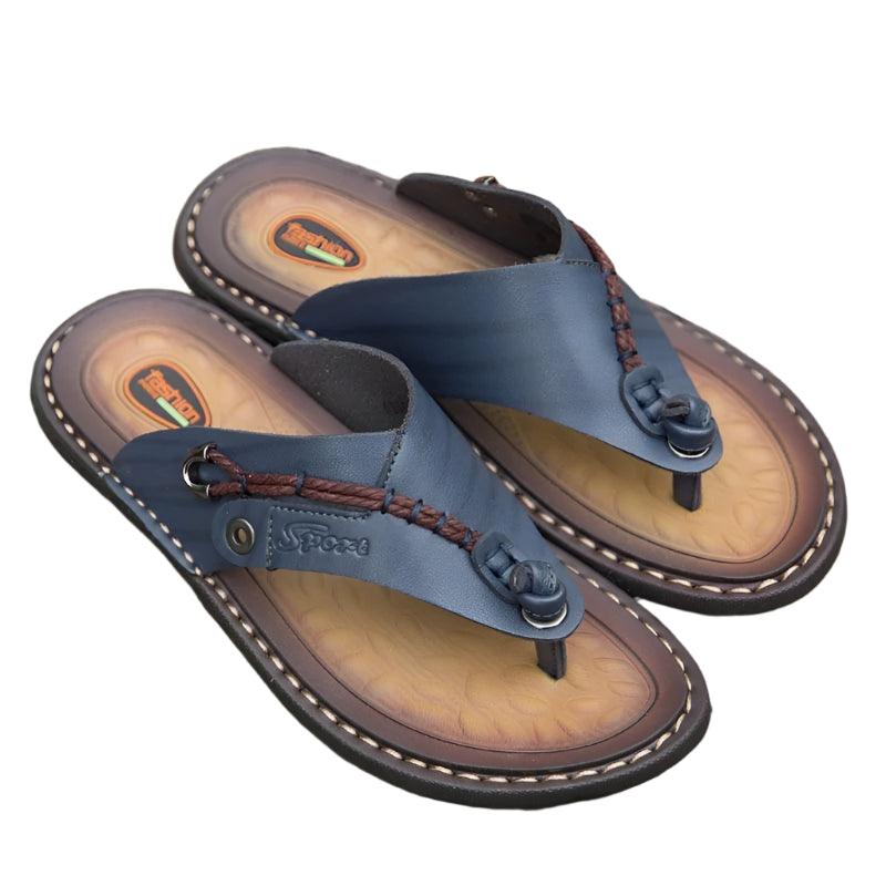 Handmade Leather Slippers Trendy Fashion Men's Flip-flops Outdoor Breathable Comfortable Men and Simple Sandals - JVMCL