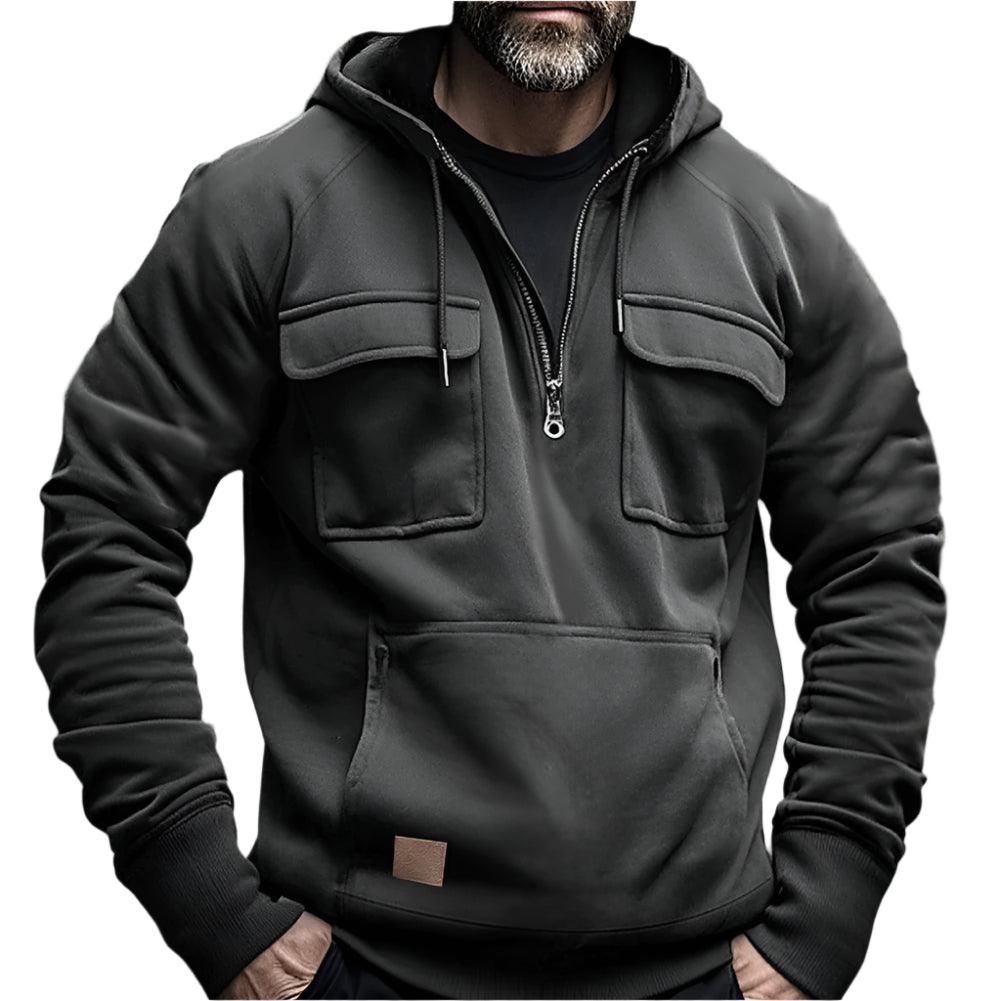 Half-zip Men’s Long Sleeve Half-Zip Hooded Sweatshirt with Pockets - JVMCL