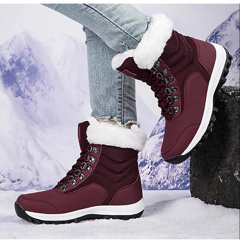 Outdoor Non-slip Women Warm Waterproof Boots Fashion Designer Plush Snow Boots - JVMCL