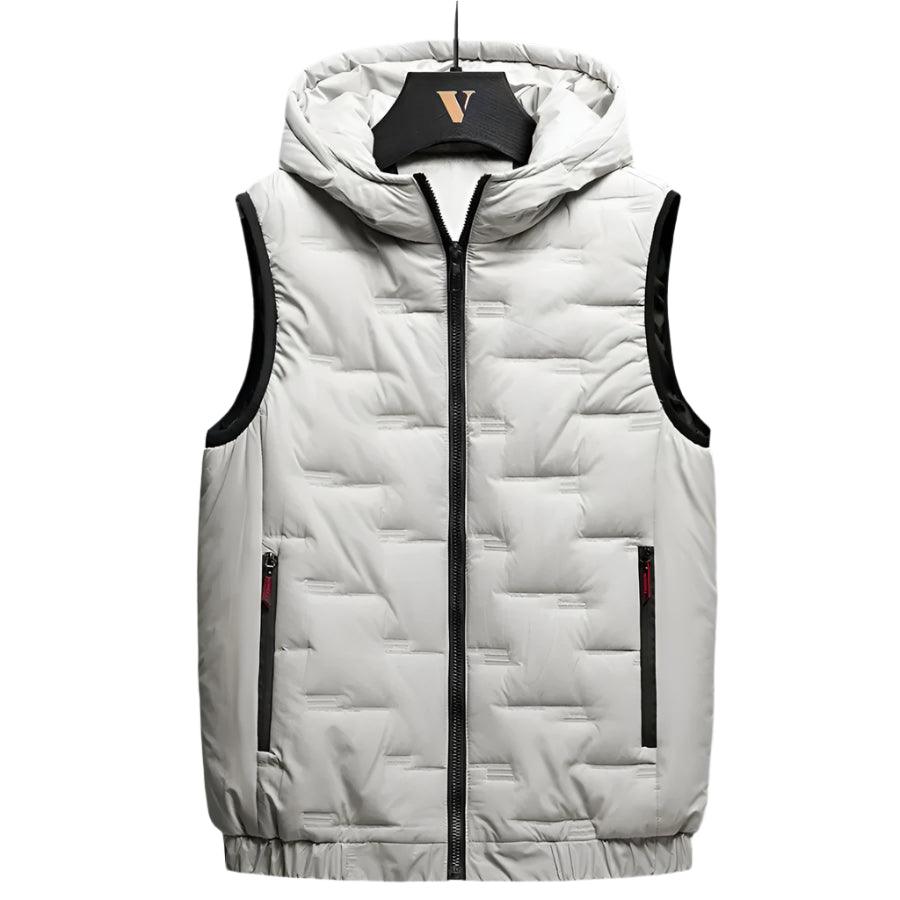 Winter Men's Warm Hooded Vest Jacket - Rectangular Embossed Down Cotton Design - JVMCL