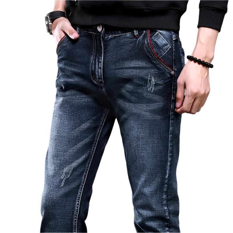 Men's Denim Jeans: Classic Stretch Slim Straight-Leg Trousers - JVMCL