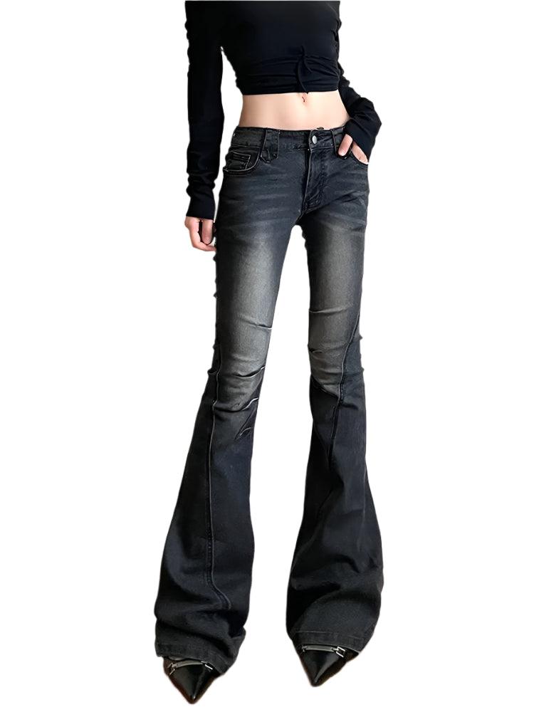 Rockmore Vintage Y2K Low-Rise Skinny Flare Jeans – Grunge Aesthetic Denim Pants - JVMCL