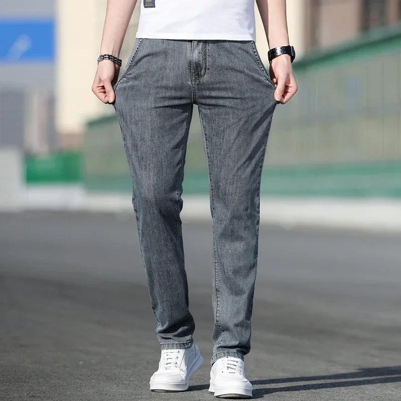 Summer Men's Loose Stretch Gray Jeans – Smart Casual Denim for Everyday Comfort - JVMCL