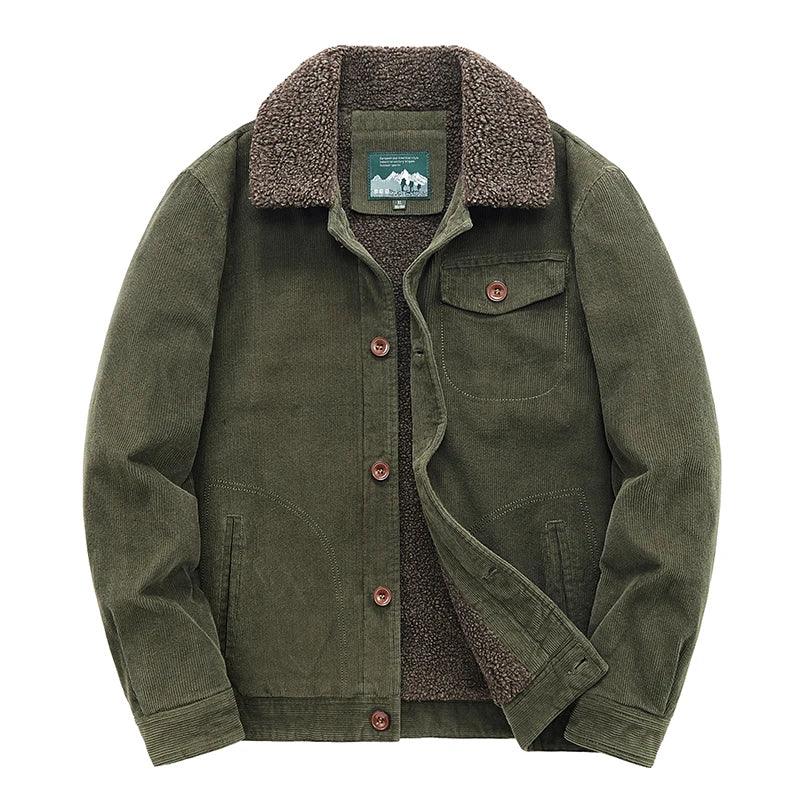 Men's Warm Winter Men's Warm Corduroy Jacket with Fur Collar - JVMCL