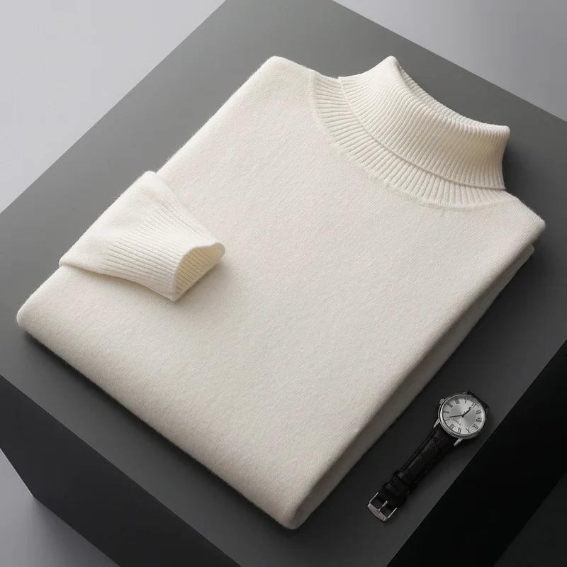 Men’s 100% Pure Merino Wool Turtleneck Pullover –Thickened Warm Cashmere Sweater - JVMCL