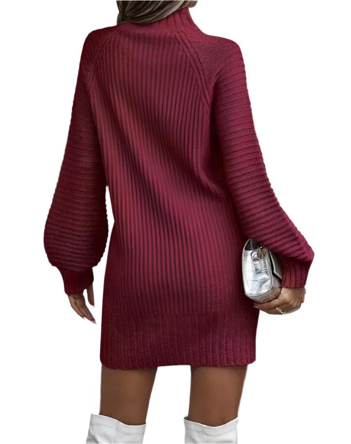 Office Lady Slim Fit Elegance Autumn/Winter High Neck Flare Sleeve Knit Dress - JVMCL